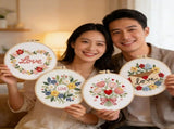 Florals Embroidery Handcrafted Bag Semi Finished Set with Plastic and Cotton for Home Decoration and V1369-AZ3-W-14074