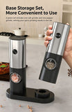 Electric Salt Pepper Grinder Set with Storage Base, One-Touch Operation, Adjustable Coarseness V1188-MS-731-006