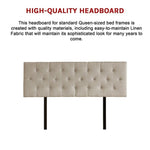 Linen Fabric Queen Bed Deluxe Headboard Bedhead - Beige V63-821473