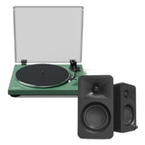 Kanto OBI3 Turntable - Matte Green with Kanto ORA 100W Powered Speakers - Black Bundle V398-KO-OBI3VMN-B