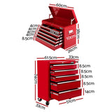 Giantz 14 Drawer Tool Box Cabinet Chest Mechanic Garage Storage Trolley Red TB-14DR-CH-RO-RED