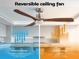 Devanti 52" Ceiling Fan with Light Remote Control DC Motor Smart App Timber Blades Brown CF-C-52-07L-APP-BRW