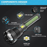 LED Tactical Flashlight 90000 Lumens COB USB Rechargeable IP65 Waterproof with 10000mAh Battery V1237-ZY-528-303