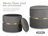 2X Side Table Storage Ottoman - Velvet Padded Stool Vanity Footstool REMI GREY V274-FT-VR-352VASS-GY