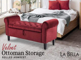 Storage Ottoman Stool Arm Bench Seat 132cm Velvet RED V274-FT-GQ298-RD
