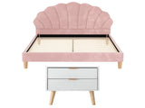 Artiss Double Bed Frame Scallop Headboard Pink Velvet with 2 Drawer Bedside Table BFRAME-SET-ROSY-BS-03
