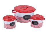 3 Pcs Canister Set Large Capacity Red White Round Bucket Farmhouse Kitchen Candy Snack Metal V1294-YM0523-3118220043011