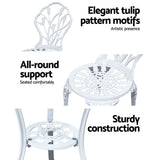 Gardeon 3PC Outdoor Setting Bistro Set Chairs Table Cast Aluminum Patio Furniture Tulip White GB-CALU-3PC-XG1018-WH
