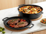 5-Star Chef 5L 2-In-1 Pre-Seasoned Cast Iron Dutch Oven Pot with Lid and Dual Handles for Sourdough DTO-POT-2IN1-BK