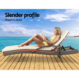 Gardeon 2PC Sun Lounge Wicker Lounger Outdoor Furniture Beach Chair Adjustable Cushion Grey&Beige FF-LOUNGE-ARM-GEX2