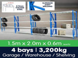4 Bay Garage Storage Steel Rack Shelving 6.0m 800kg 4XLS-150