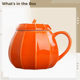 Fall Pumpkin Mug with Lid, Ceramic Halloween Mug, 300 ml/10.1 oz Capacity, Ideal for Thanksgiving V1370-AZ4-16655