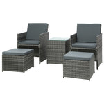 Gardeon 5PC Bistro Set Wicker Table and Chairs Ottoman Outdoor Furniture Grey FF-CH-ST-5PCS-GE