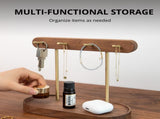 Modern Walnut Wood Key Holder with Brass Hooks Desktop Organizer for Keys, Jewelry, Watches, and V1107-CS-HTMBJZWJ