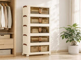 Artiss 5-Tier Foldable Storage Cabinet Stackable Box Clear Magnetic Door White SC-5T-4527-WH