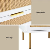 Artiss Rattan Bedside Table 2 Drawers Pine FUR-U-BS-03-RAT-WH