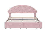 Artiss Double Bed Frame with 2 Storage Drawers Upholstered Velvet Platform Bed LED Headboard Pink BFRAME-G-GLOW-D-PK-AB