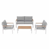 Gardeon 4-Piece Outdoor Sofa Set Aluminum Frame table and Chairs White ALU-SOFA-PLW-4PCS-WH-ABC