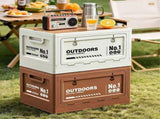 40cm Brown Multifunctional Foldable Storage Box with Wooden Lid - Collapsible Outdoor Camping Crate, V888-ELOSUNG18393