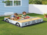 Keezi Wooden Car Sandpit Kids Sandbox Outdoor Play Toy w/ Storage Ground Sheet 120cm SAND-SQUARE-CAR-126