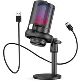 USB Condenser Gaming Microphone with RGB Lighting Adjustable Stand for Recording Streaming Black V1263-JX-7251-2