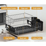 Cefito Dish Rack Drying Drainer Cup Holder Cutlery Tray Kitchen Organiser 2-Tier DR-D-01-BK