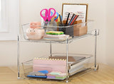 2 Pack Double Tier Clear Plastic Drawer Organizer Under Sink Sliding Drawers with Tray V1294-YM0901-H49003-2