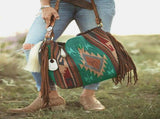 Bohemian Style Canvas Hobo Bag with Tassels & Geometric Print - Large Capacity Shoulder Bag V888-ELOSUNG29790