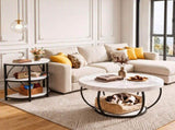 Artiss Semi-Circle End Table 3 Tier Coffee Table Side Nightstand Shelf Marble Effect White&Black FUR-Z-COF10-BKWH