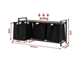 Artiss Laundry Basket with 3 Pull-out Bags Metal Frame Black LBH-BATH-3B-BK