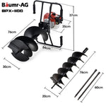 BAUMR-AG Petrol Post Hole Digger, 2 Man Handle, 200mm Double Helix +300mm Earth Auger Bits V219-PHDPTRPBPD5A