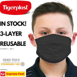 3x Tigerplast Kids Fabric Face Mask Washable Reusable Mask Protect Cover - Black V563-TIGERPLAST_KIDS_BLK-3PCS