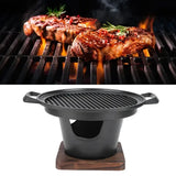 1 Piece Korean Smokeless Charcoal BBQ Grill, Aluminium Grill with Wood Base for Home Barbecues, V1189-LC-HW-00343