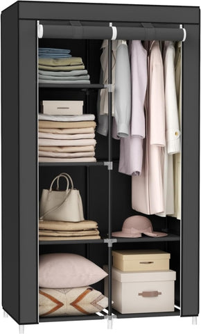 SONGMICS Portable Clothes Storage with 6 Shelves and 1 Clothes Hanging Rail Black V227-8498402109992