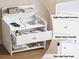 Artiss Bedside Table Drawer Charging Station White FUR-S-BS-04-WH