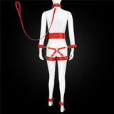 Full Body PU Leather Bondage Restraint Set with Collar, Leash, Cuffs & Harness - Adjustable Adult V888-ELOSUNG29451