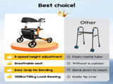 Foldable Aluminium Rollator Walker With Seat & Storage Bag, Adjustable Handles, 8" Wheels, V1181-HP001-OR