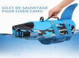 Blue Camouflage Dog Life Jacket with Handle, Reflective Flotation Vest, Size L V1237-MS-912-163