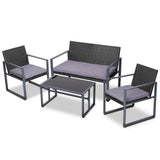 Gardeon 4 PCS Outdoor Sofa Set Rattan Furniture Glass Top Table Chairs Black ODF-4PCS-BST03-BK-AB