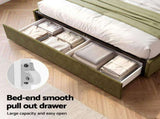 Artiss Queen Bed Frame with Storage Drawer, Chenille Curved Headboard BFRAME-I-MOSS-Q-GN-AB