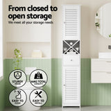 Artiss Bathroom Storage Cabinet 170cm Tall Slim Organiser Toilet Corner Adjustable Shelf Louver Door FURNI-S-BATH-X170-WH