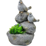 Perched Birds On Stones Planter w Hole Plug 40cm V637-49480BRD