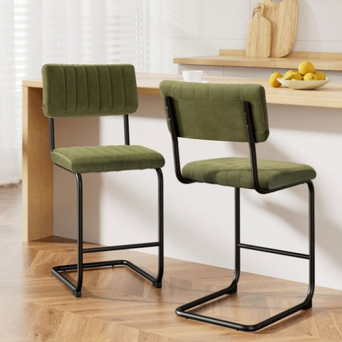 Artiss 2x Bar Stools Velvet Chairs Green BA-HY-005-GNX2