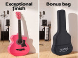 Alpha 38 Inch Acoustic Guitar Wooden Body Steel String Full Size w/ Stand Pink GUITAR-D-38-PINK-CAPO