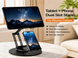 Aluminum Alloy Dual Device Stand for Phone Tablet, 360&deg Silent Rotation, Weighted Base 2KG Capacity, V1232-SJZJ-RHY-002