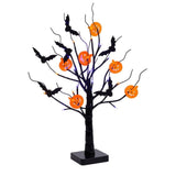 Halloween Tabletop Spooky Tree with LED Lights, 14" Black Artificial Twig Tree with Pumpkin & Bat V1366-AZ2-W-24728