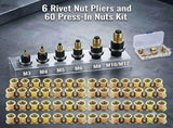 6 Rivet Nut Pliers and 60 Press-In Nuts Kit for M3 to M10 Installation in Metal Agricultural V1369-AZ3-W-08060
