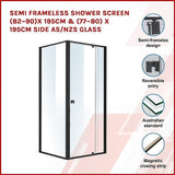 Semi Frameless Shower Screen x 195cm Side AS/NZS Glass V63-824541