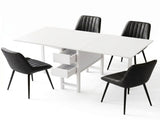 Artiss Dining Table and Chairs Set 5pcs Foldable Kitchen Furniture with 2 Drawers Black and White DSET-CHANGE-DIN-2602-BKX4