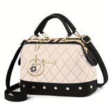 Women'S Handbag Quilted Handbag Studded Handbag Black Handbag Gold Toned - Khaki - Size 25-13-16 V1347-945-61558-KHK-25-13-16